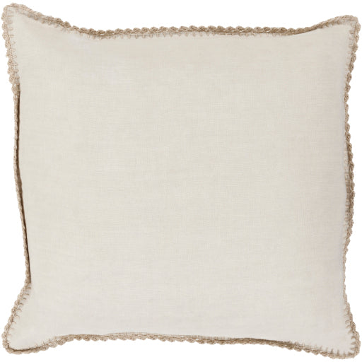 Ivory Linen Pillow with Crocheted Edge